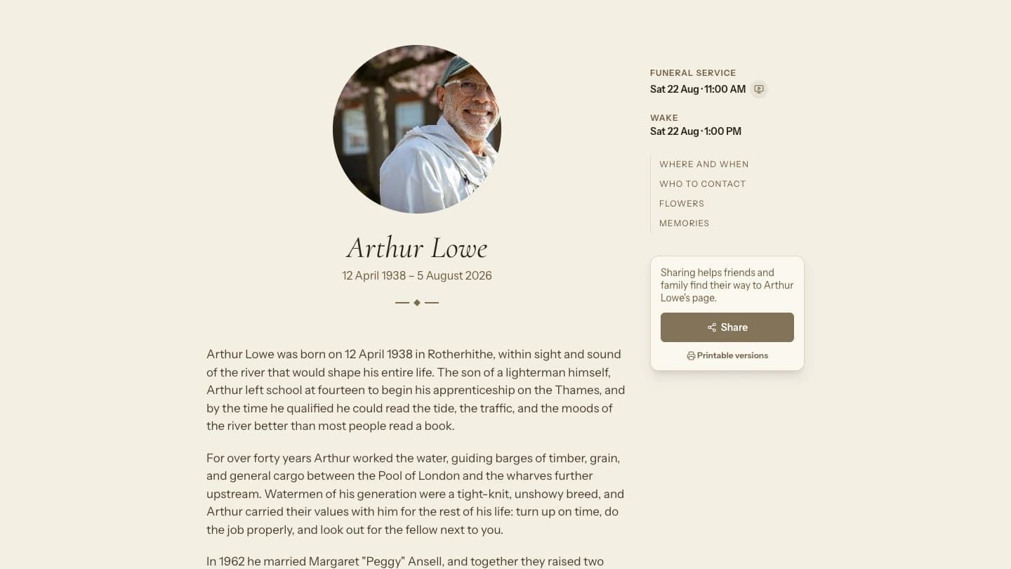 Arthur Lowe's Farewell Website, made by his family.